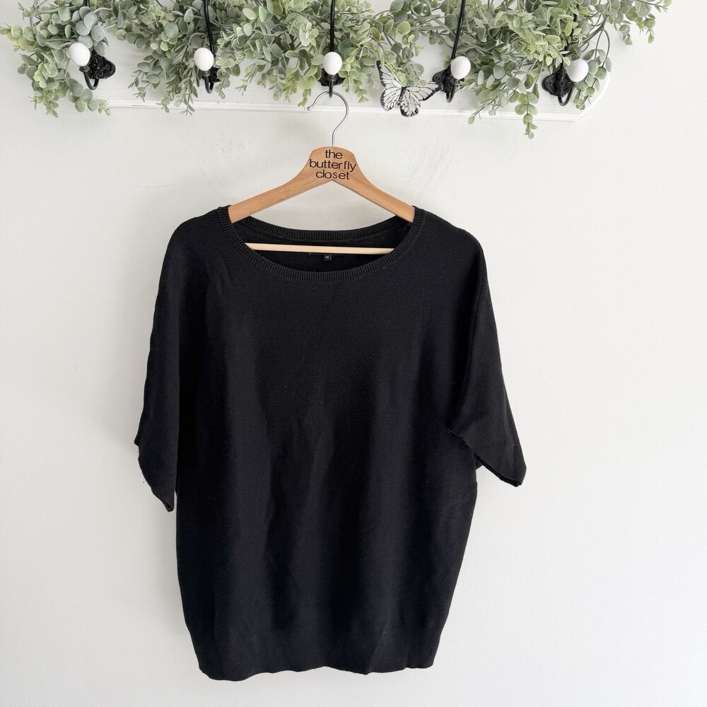 Quince Cashmere Blend Black Scoop Neck Top Organic Cotton Medium MM5794